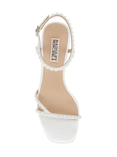 BADGLEY MISCHKA Women's Giabella 65MM Imitation Pearl-Embellished Satin Sandals | Thumbnail 4 BADGLEY MISCHKA Women's Giabella 65MM Imitation Pearl-Embellished Satin Sandals | Thumbnail 4