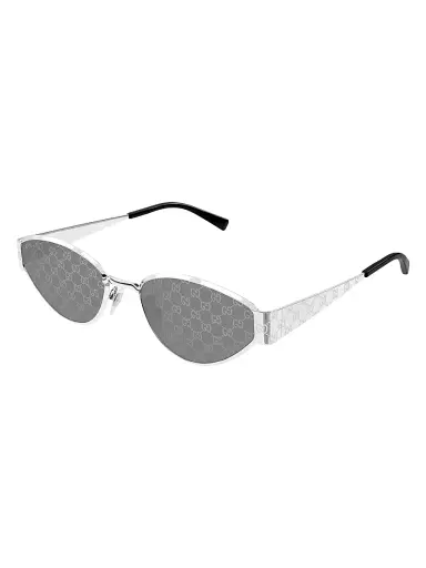 Gucci Women's GG Logo Print 55MM Geometric Metal Sunglasses - Silver Grey | Thumbnail 1 Gucci Women's GG Logo Print 55MM Geometric Metal Sunglasses - Silver Grey | Thumbnail 1