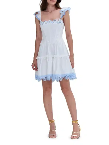 PatBO Women's Cotton Poplin Flutter-Sleeve A-Line Minidress - Off White | Thumbnail 2 PatBO Women's Cotton Poplin Flutter-Sleeve A-Line Minidress - Off White | Thumbnail 2