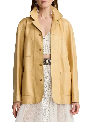 Ralph Lauren Collection Women's Adrianna Leather Coat - Light Sand | Thumbnail 3 Ralph Lauren Collection Women's Adrianna Leather Coat - Light Sand | Thumbnail 3