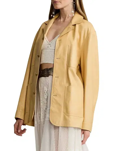 Ralph Lauren Collection Women's Adrianna Leather Coat - Light Sand | Thumbnail 4 Ralph Lauren Collection Women's Adrianna Leather Coat - Light Sand | Thumbnail 4