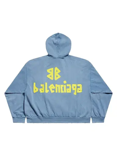 Balenciaga Tape Type Ripped Pocket Hoodie - Faded Blue | Thumbnail 2 Balenciaga Tape Type Ripped Pocket Hoodie - Faded Blue | Thumbnail 2