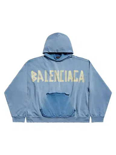 Balenciaga Tape Type Ripped Pocket Hoodie - Faded Blue | Thumbnail 1 Balenciaga Tape Type Ripped Pocket Hoodie - Faded Blue | Thumbnail 1