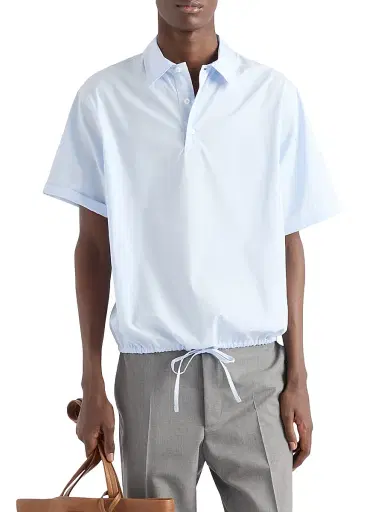 Prada Men's Short-Sleeved Cotton Shirt - Blue | Thumbnail 2 Prada Men's Short-Sleeved Cotton Shirt - Blue | Thumbnail 2