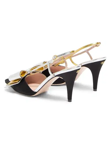 Valentino Garavani Women's Bowow Slingback 85MM Pumps in Moirè Fabric - Blacksilver Antique Gold | Thumbnail 3 Valentino Garavani Women's Bowow Slingback 85MM Pumps in Moirè Fabric - Blacksilver Antique Gold | Thumbnail 3