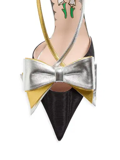 Valentino Garavani Women's Bowow Slingback 85MM Pumps in Moirè Fabric - Blacksilver Antique Gold | Thumbnail 6 Valentino Garavani Women's Bowow Slingback 85MM Pumps in Moirè Fabric - Blacksilver Antique Gold | Thumbnail 6