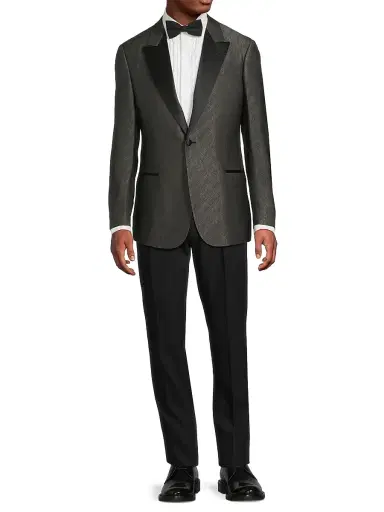Emporio Armani Men's Shiny Woven Dinner Jacket - Charcoal | Thumbnail 2 Emporio Armani Men's Shiny Woven Dinner Jacket - Charcoal | Thumbnail 2