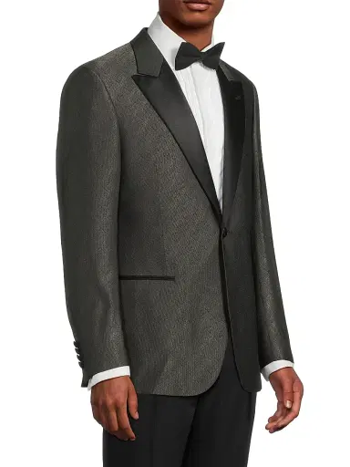 Emporio Armani Men's Shiny Woven Dinner Jacket - Charcoal | Thumbnail 4 Emporio Armani Men's Shiny Woven Dinner Jacket - Charcoal | Thumbnail 4