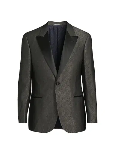 Emporio Armani Men's Shiny Woven Dinner Jacket - Charcoal | Thumbnail 1 Emporio Armani Men's Shiny Woven Dinner Jacket - Charcoal | Thumbnail 1