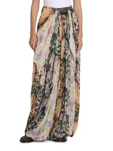 LOEWE Women's Floral Silk-Blend Draped Wide-Leg Pants | Thumbnail 3 LOEWE Women's Floral Silk-Blend Draped Wide-Leg Pants | Thumbnail 3