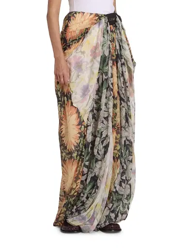 LOEWE Women's Floral Silk-Blend Draped Wide-Leg Pants | Thumbnail 4 LOEWE Women's Floral Silk-Blend Draped Wide-Leg Pants | Thumbnail 4