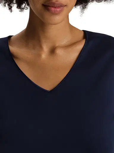 Hanro Women's V-Neck Cotton & Silk Nightgown - Deep Navy - Size XL | Thumbnail 6 Hanro Women's V-Neck Cotton & Silk Nightgown - Deep Navy - Size XL | Thumbnail 6