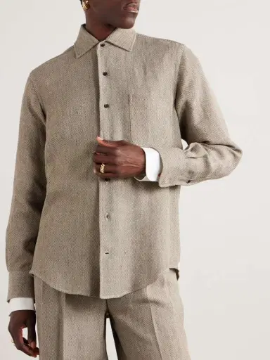 Loro Piana André Herringbone Linen Shirt | Thumbnail 3 Loro Piana André Herringbone Linen Shirt | Thumbnail 3