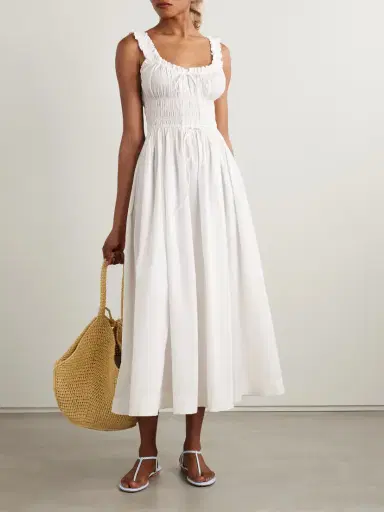 DÔEN Emmaretta Tie-detailed Shirred Cotton-voile Midi Dress | Thumbnail 2 DÔEN Emmaretta Tie-detailed Shirred Cotton-voile Midi Dress | Thumbnail 2