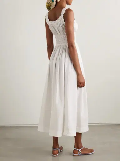 DÔEN Emmaretta Tie-detailed Shirred Cotton-voile Midi Dress | Thumbnail 3 DÔEN Emmaretta Tie-detailed Shirred Cotton-voile Midi Dress | Thumbnail 3