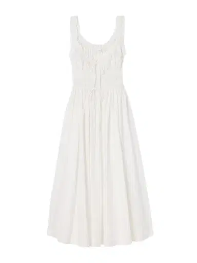 DÔEN Emmaretta Tie-detailed Shirred Cotton-voile Midi Dress | Thumbnail 1 DÔEN Emmaretta Tie-detailed Shirred Cotton-voile Midi Dress | Thumbnail 1