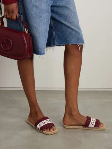Gucci Numa Embroidered Striped Raffia Slides | Thumbnail 2 Gucci Numa Embroidered Striped Raffia Slides | Thumbnail 2