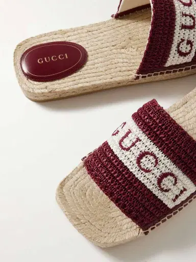 Gucci Numa Embroidered Striped Raffia Slides | Thumbnail 4 Gucci Numa Embroidered Striped Raffia Slides | Thumbnail 4