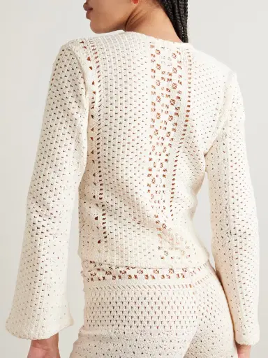 SARA CRISTINA Nerea Pearl-embellished Crocheted Cotton Top | Thumbnail 3 SARA CRISTINA Nerea Pearl-embellished Crocheted Cotton Top | Thumbnail 3