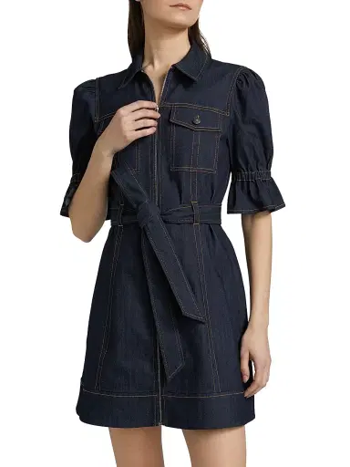 Cinq à Sept Women's Holly Stretch-Denim Tie-Waist Minidress - Indigo | Thumbnail 3 Cinq à Sept Women's Holly Stretch-Denim Tie-Waist Minidress - Indigo | Thumbnail 3