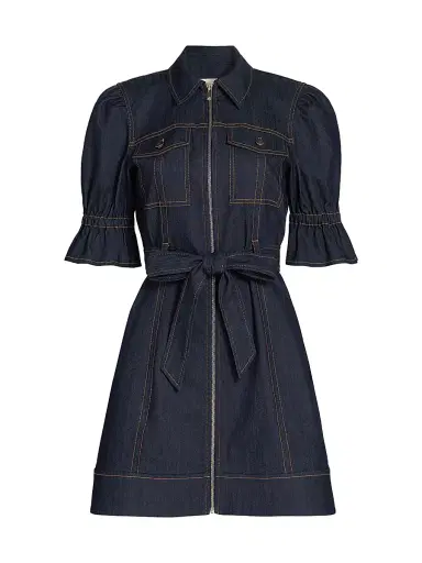 Cinq à Sept Women's Holly Stretch-Denim Tie-Waist Minidress - Indigo | Thumbnail 1 Cinq à Sept Women's Holly Stretch-Denim Tie-Waist Minidress - Indigo | Thumbnail 1