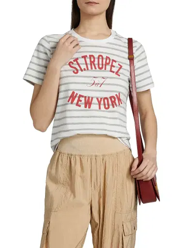 Cinq à Sept Women's St Tropez New York Striped Cotton T-Shirt - Grey Claret | Thumbnail 3 Cinq à Sept Women's St Tropez New York Striped Cotton T-Shirt - Grey Claret | Thumbnail 3