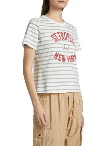 Cinq à Sept Women's St Tropez New York Striped Cotton T-Shirt - Grey Claret | Thumbnail 4 Cinq à Sept Women's St Tropez New York Striped Cotton T-Shirt - Grey Claret | Thumbnail 4