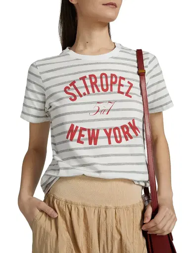 Cinq à Sept Women's St Tropez New York Striped Cotton T-Shirt - Grey Claret | Thumbnail 6 Cinq à Sept Women's St Tropez New York Striped Cotton T-Shirt - Grey Claret | Thumbnail 6