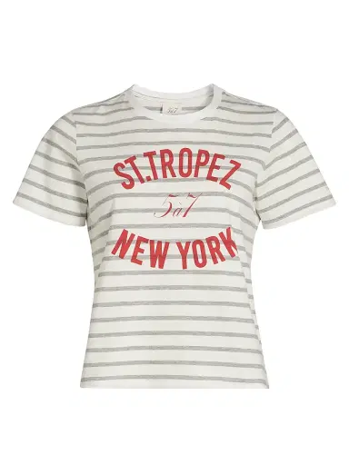 Cinq à Sept Women's St Tropez New York Striped Cotton T-Shirt - Grey Claret | Thumbnail 1 Cinq à Sept Women's St Tropez New York Striped Cotton T-Shirt - Grey Claret | Thumbnail 1