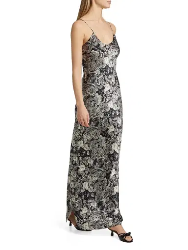 Nili Lotan Women's Cami Paisley Silk Gown - Black White | Thumbnail 2 Nili Lotan Women's Cami Paisley Silk Gown - Black White | Thumbnail 2