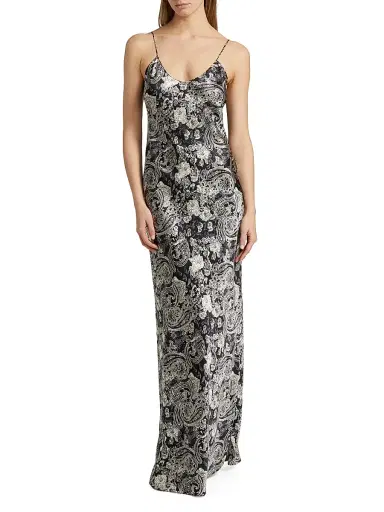 Nili Lotan Women's Cami Paisley Silk Gown - Black White | Thumbnail 3 Nili Lotan Women's Cami Paisley Silk Gown - Black White | Thumbnail 3