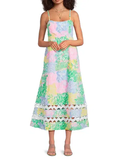 Lilly Pulitzer Women's Haliey Floral Cotton Midi-Dress - Multi Bright - Size 10 | Thumbnail 2 Lilly Pulitzer Women's Haliey Floral Cotton Midi-Dress - Multi Bright - Size 10 | Thumbnail 2