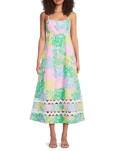Lilly Pulitzer Women's Haliey Floral Cotton Midi-Dress - Multi Bright - Size 10 | Thumbnail 3 Lilly Pulitzer Women's Haliey Floral Cotton Midi-Dress - Multi Bright - Size 10 | Thumbnail 3