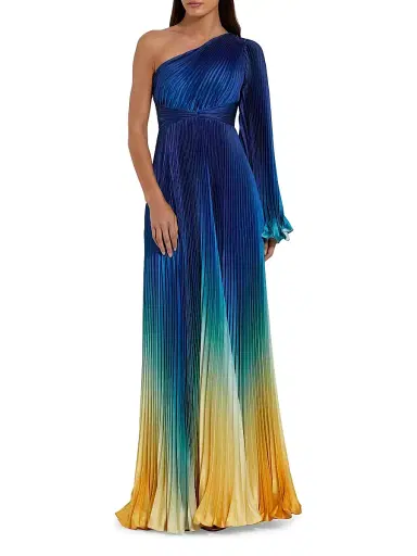 Mac Duggal Women's Pleated Charmeuse Ombré Gown - Blue Ombre - Size 6 | Thumbnail 1 Mac Duggal Women's Pleated Charmeuse Ombré Gown - Blue Ombre - Size 6 | Thumbnail 1