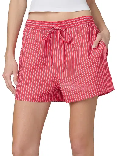 Joe's Jeans Women's The Boxer Pinstriped Cotton Shorts - Cherry Red White Stripe | Thumbnail 3 Joe's Jeans Women's The Boxer Pinstriped Cotton Shorts - Cherry Red White Stripe | Thumbnail 3