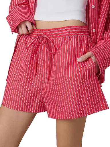 Joe's Jeans Women's The Boxer Pinstriped Cotton Shorts - Cherry Red White Stripe | Thumbnail 6 Joe's Jeans Women's The Boxer Pinstriped Cotton Shorts - Cherry Red White Stripe | Thumbnail 6