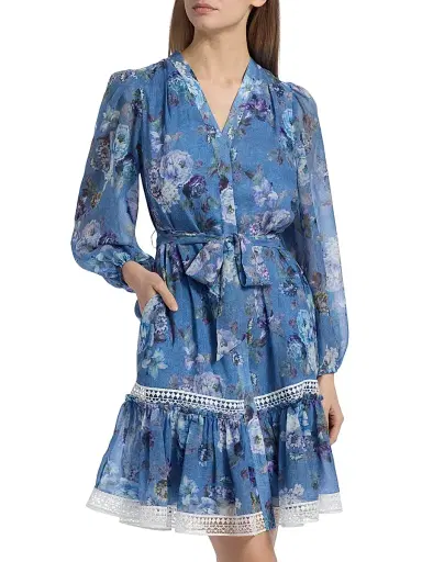 Kobi Halperin Women's Elisa Floral Tie-Waist Minidress - Blue Multi | Thumbnail 3 Kobi Halperin Women's Elisa Floral Tie-Waist Minidress - Blue Multi | Thumbnail 3