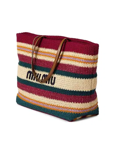 Miu Miu Women's Raffia-Effect Woven Shoulder Bag - Dark Red | Thumbnail 2 Miu Miu Women's Raffia-Effect Woven Shoulder Bag - Dark Red | Thumbnail 2