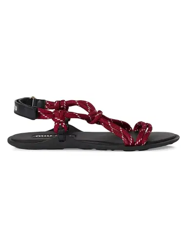 Miu Miu Women's Riviere Cord and Leather Sandals - Dark Red - Size 4 | Thumbnail 1 Miu Miu Women's Riviere Cord and Leather Sandals - Dark Red - Size 4 | Thumbnail 1
