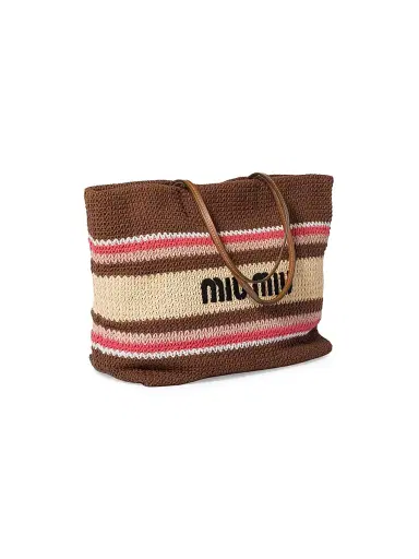 Miu Miu Women's Raffia-Effect Woven Shoulder Bag - Brown Pink | Thumbnail 2 Miu Miu Women's Raffia-Effect Woven Shoulder Bag - Brown Pink | Thumbnail 2