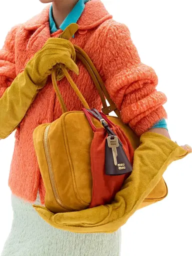 Miu Miu Women's Suede Beau Top Handle Bag - Orange | Thumbnail 2 Miu Miu Women's Suede Beau Top Handle Bag - Orange | Thumbnail 2