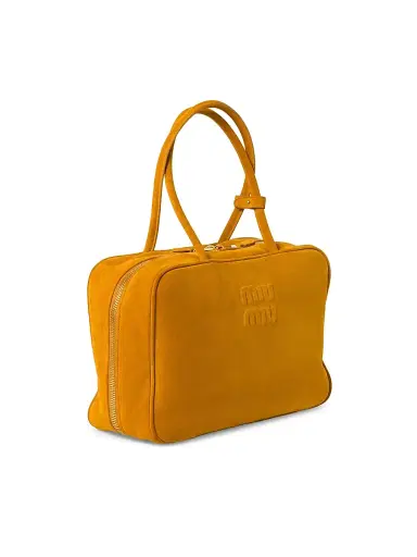 Miu Miu Women's Suede Beau Top Handle Bag - Orange | Thumbnail 3 Miu Miu Women's Suede Beau Top Handle Bag - Orange | Thumbnail 3