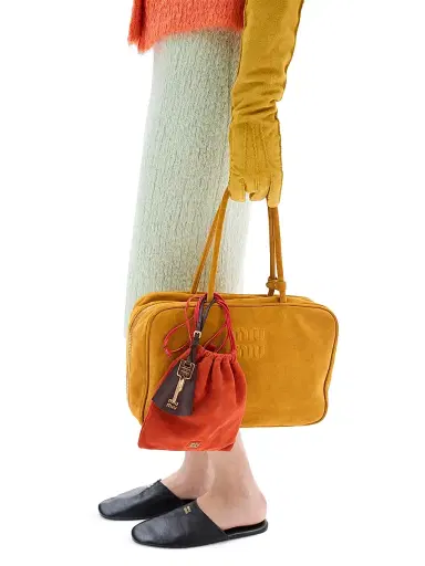 Miu Miu Women's Suede Beau Top Handle Bag - Orange | Thumbnail 5 Miu Miu Women's Suede Beau Top Handle Bag - Orange | Thumbnail 5