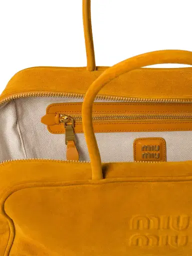 Miu Miu Women's Suede Beau Top Handle Bag - Orange | Thumbnail 6 Miu Miu Women's Suede Beau Top Handle Bag - Orange | Thumbnail 6