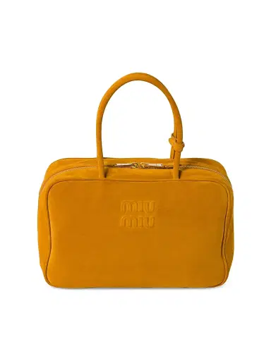Miu Miu Women's Suede Beau Top Handle Bag - Orange | Thumbnail 1 Miu Miu Women's Suede Beau Top Handle Bag - Orange | Thumbnail 1