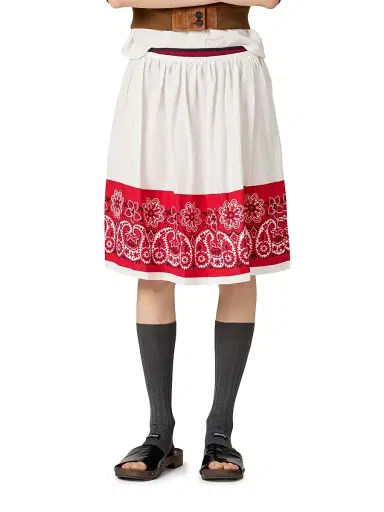 Miu Miu Women's Slubbed Poplin Skirt with Print - White | Thumbnail 2 Miu Miu Women's Slubbed Poplin Skirt with Print - White | Thumbnail 2