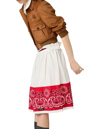 Miu Miu Women's Slubbed Poplin Skirt with Print - White | Thumbnail 4 Miu Miu Women's Slubbed Poplin Skirt with Print - White | Thumbnail 4