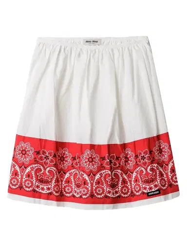 Miu Miu Women's Slubbed Poplin Skirt with Print - White | Thumbnail 1 Miu Miu Women's Slubbed Poplin Skirt with Print - White | Thumbnail 1