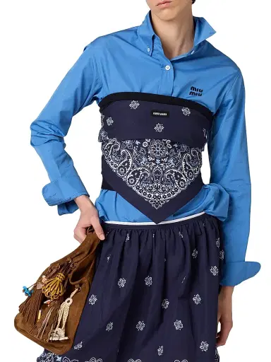 Miu Miu Women's Printed Poplin Bandana Top - Blue | Thumbnail 2 Miu Miu Women's Printed Poplin Bandana Top - Blue | Thumbnail 2