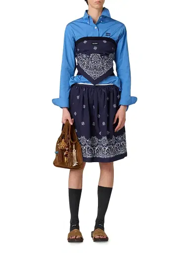 Miu Miu Women's Printed Poplin Bandana Top - Blue | Thumbnail 6 Miu Miu Women's Printed Poplin Bandana Top - Blue | Thumbnail 6